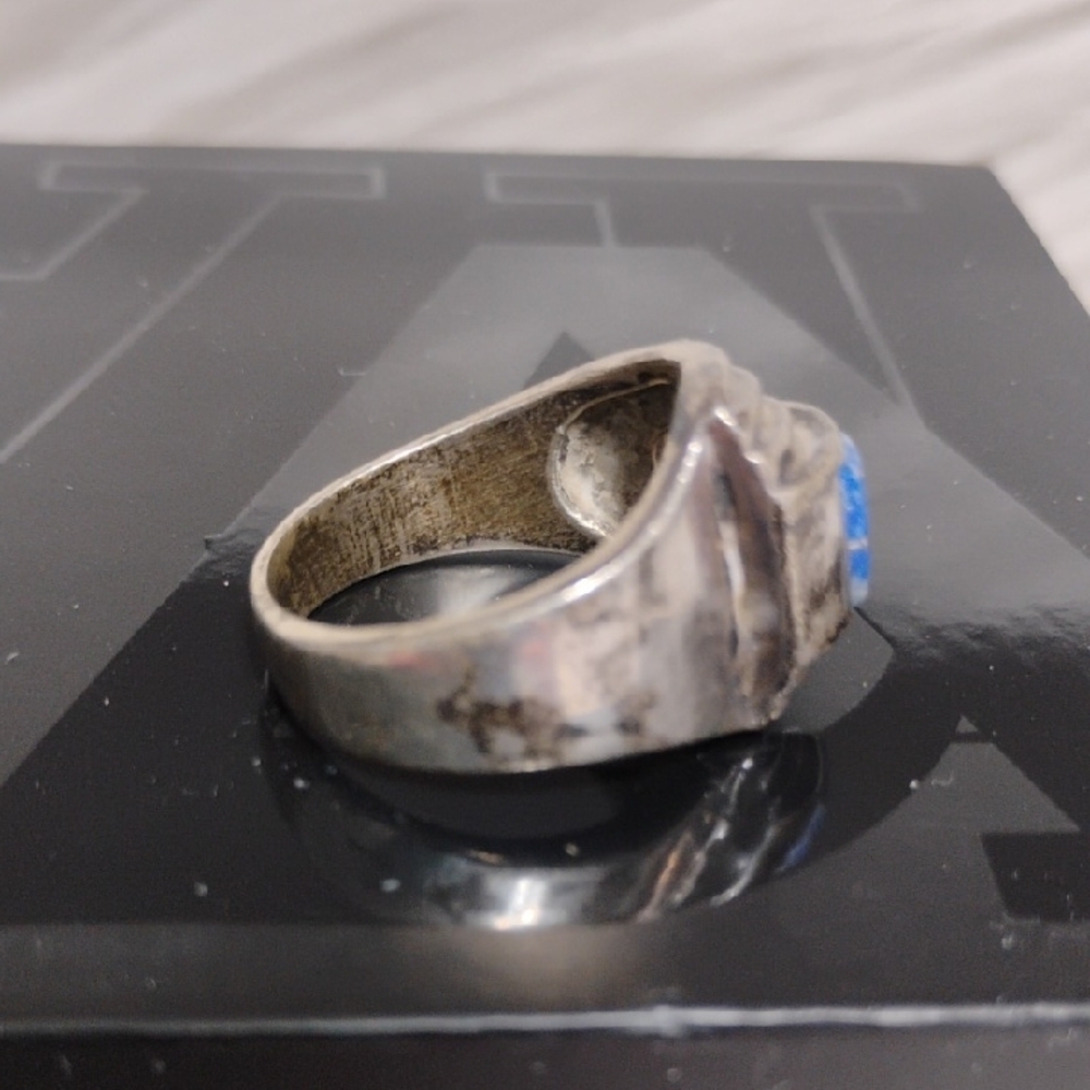 SALE! Vtg Native American Navajo Sterling Silver Inlay Of Lapis Lazuli Ring - Picture 9 of 10